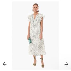 Tuckernuck Cream Yellow Posey Emma Caftan Floral Dress S Feminine Linen Cotton S